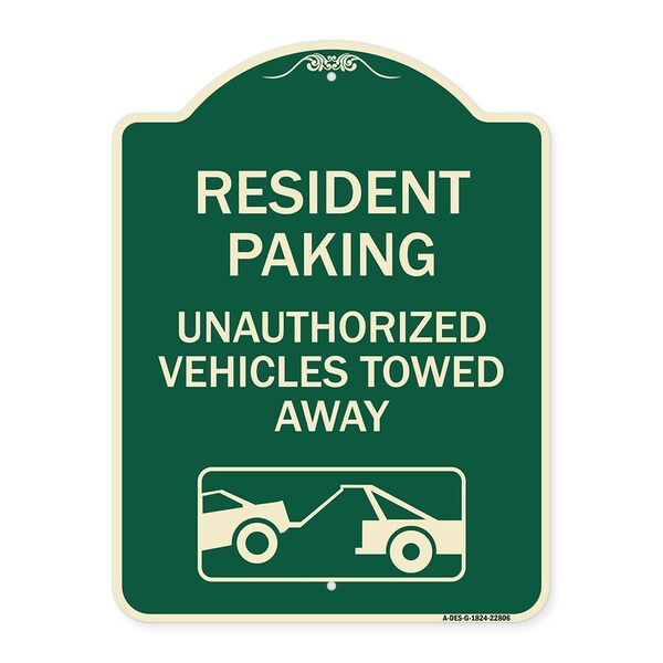 Tow Away Resident Parking Unauthorized Vehicles Towed Away Heavy-Gauge Alum, 24" x 18", G-1824-22806